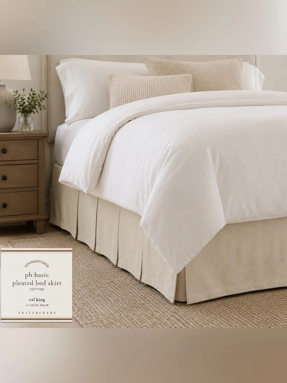 NWT Pottery Barn PB Basic Pleated Bed Skirt Cal King Ivory 14” Drop Cotton